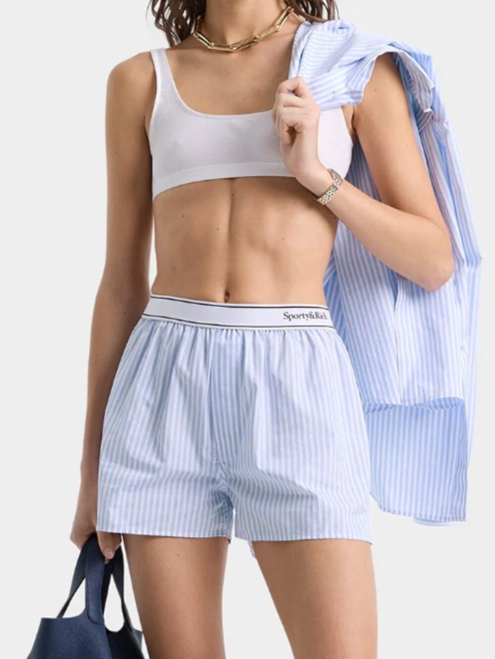 Sporty & Rich Serif Logo Boxer - Light Blue Striped